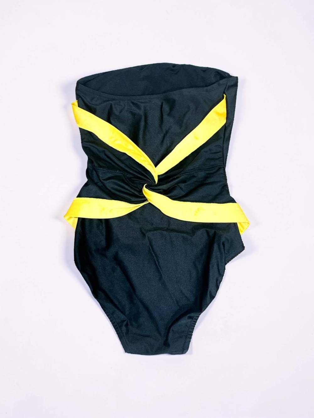 Vintage Couture Oscar de la Renta Black One-Piece Swimsuit with Yellow Trim